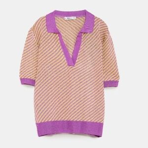 Zara Short-Sleeved Polo Shirt ~ Small ~ Purple and Yellow